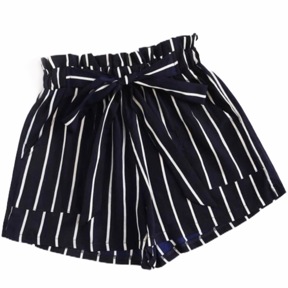 PLUS navy stripe paper bag shorts - Picture 1 of 4